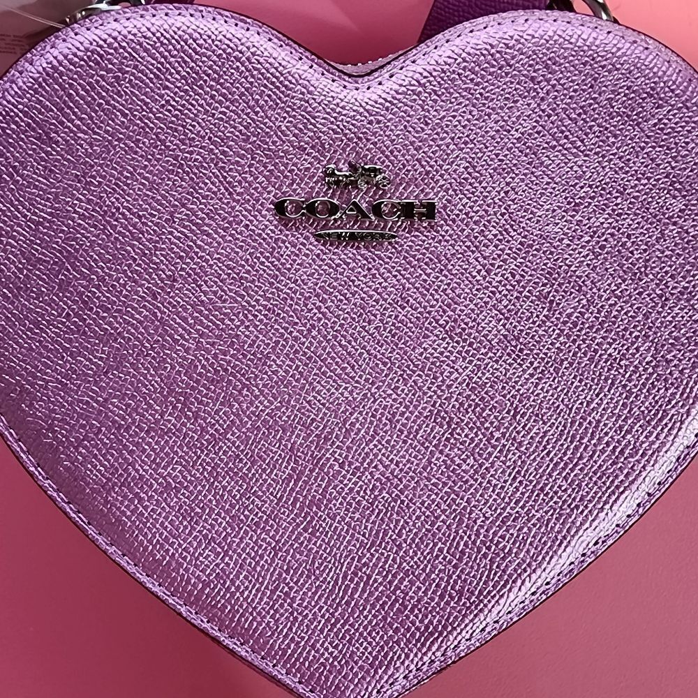 NWT COACH CP020 Heart Crossbody Metallic Lilac Pink - Picture 8 of 8